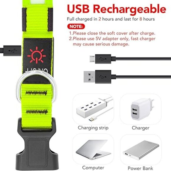 Vizpet LED Dog collar Light Up Dog Collar Adjustable USB Rechargeable size XL - Picture 12 of 13